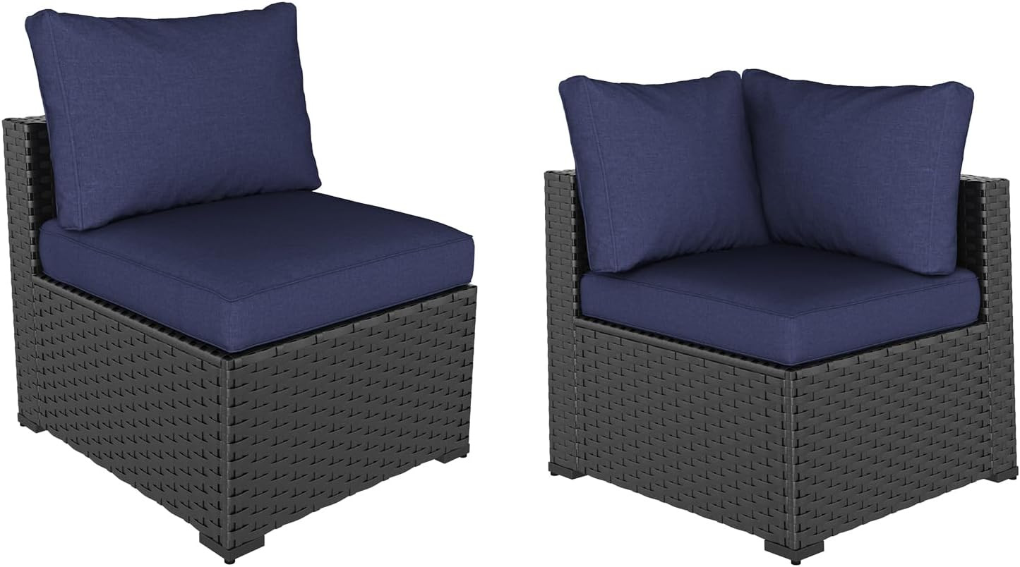 2 Piece Patio Furniture Set, Single Sofa and Corner Sofa, Bule