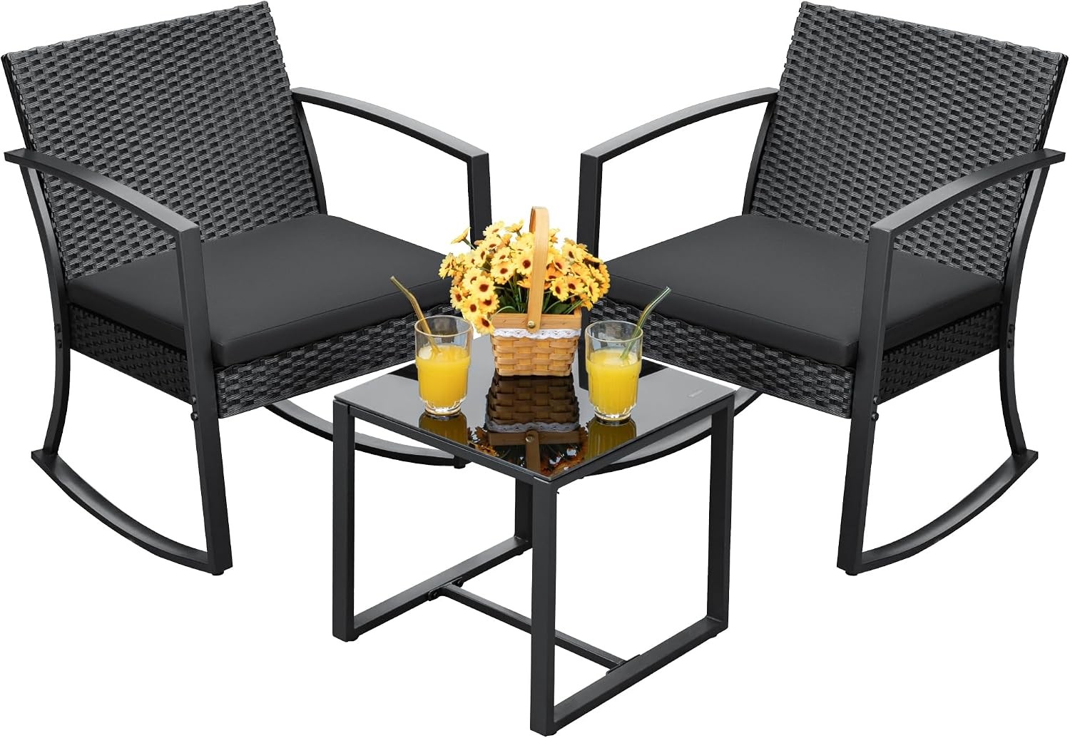 Resin Patio Furniture Set 3 Piece All Weather Outdoor Rocking Chairs with