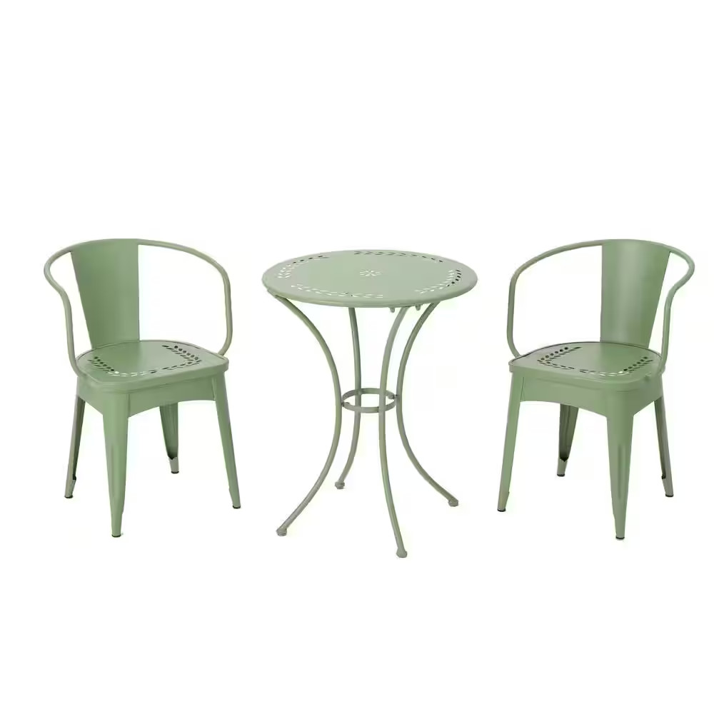 Lourdes Green 3-Piece Metal round Outdoor Patio Bistro Set