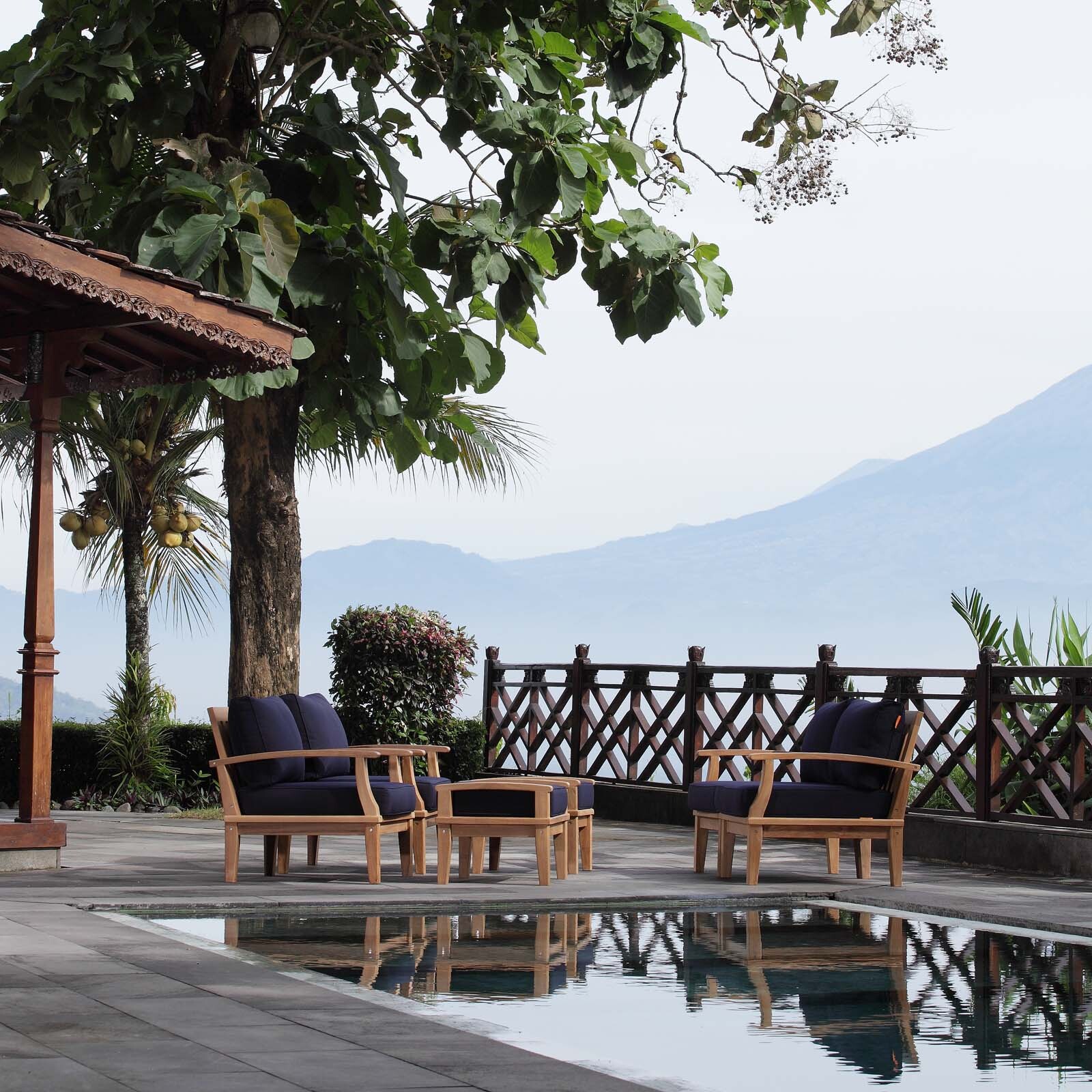 Marina6 Piece Outdoor Patio Teak Set in Natural Navy