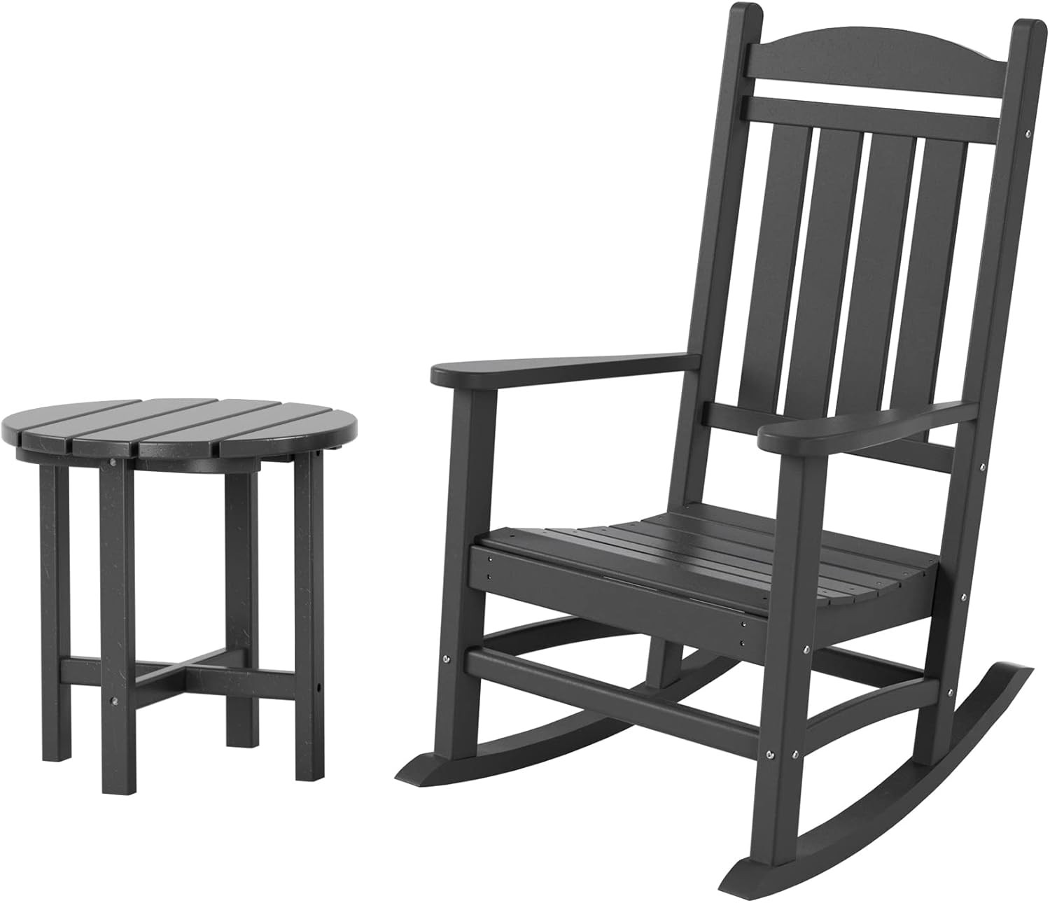 Malibu Malibu Outdoor Patio Porch Rocking Chair with Side Table Set, Gray