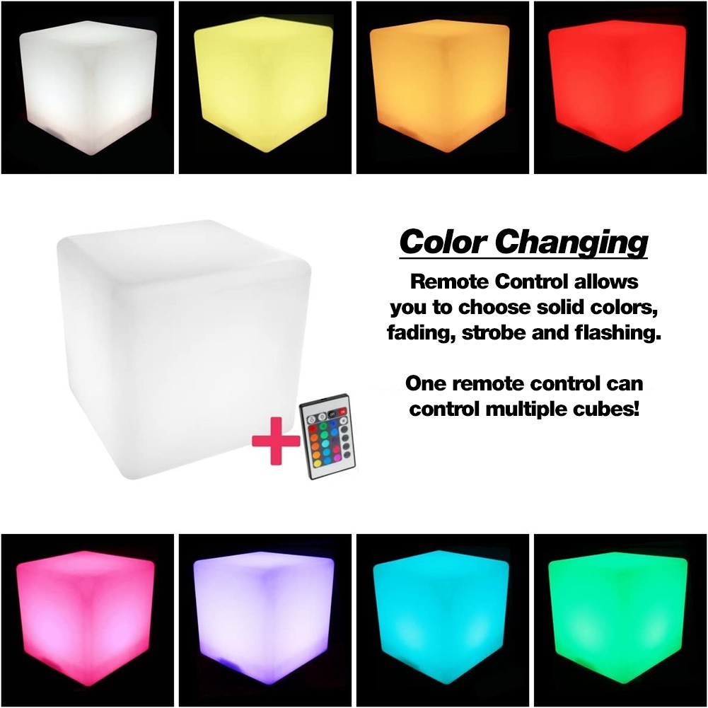 New LED Light Cube Stool Table Rechargeable 16 Color Remote Outdoor Waterproof