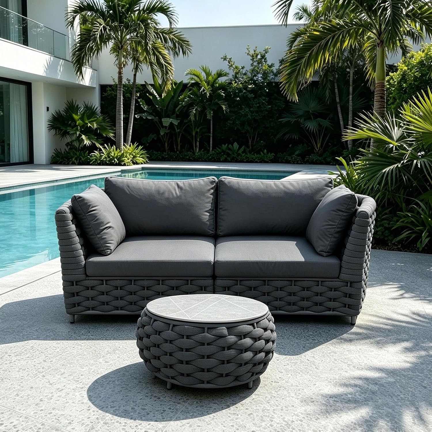 TWT 6-Piece Modular Outdoor Sectional Sofa 5-Seater Woven Rope Patio Set