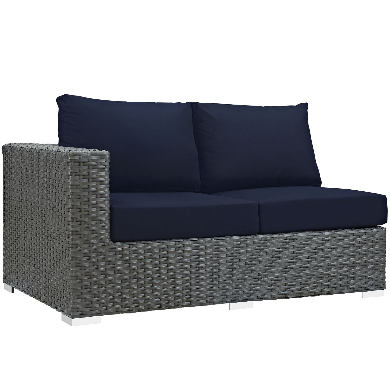 Modway Sojourn Aluminum and Rattan Patio Left Arm Loveseat in Canvas/Navy