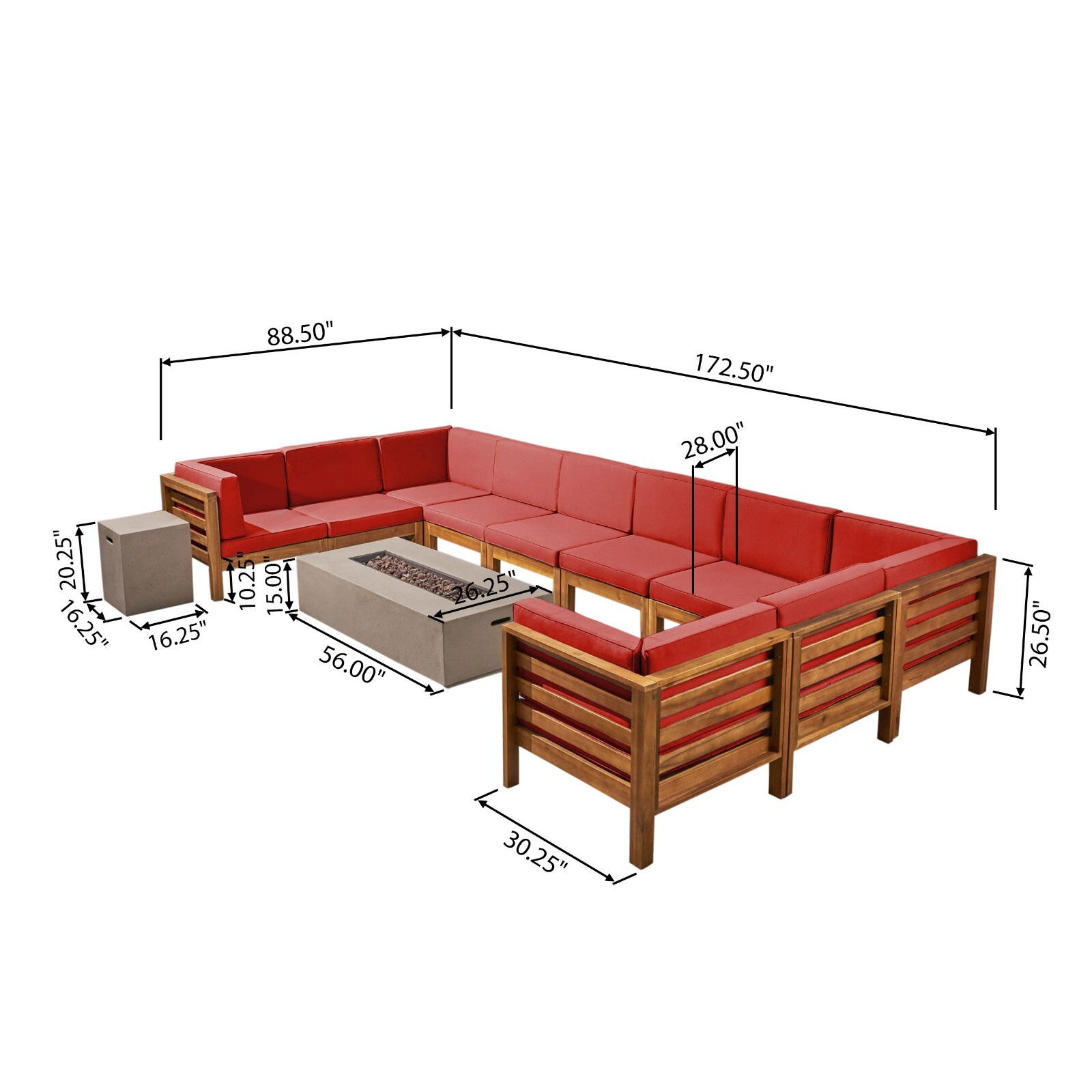 Ravello Outdoor 12 Piece U-Shaped Sectional Sofa Set with Fire Pit
