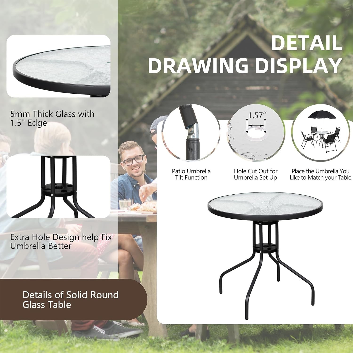 6 PC Folding Metal Table Patio Lawn Garden Deck Umbrella Furniture Umbrella Set