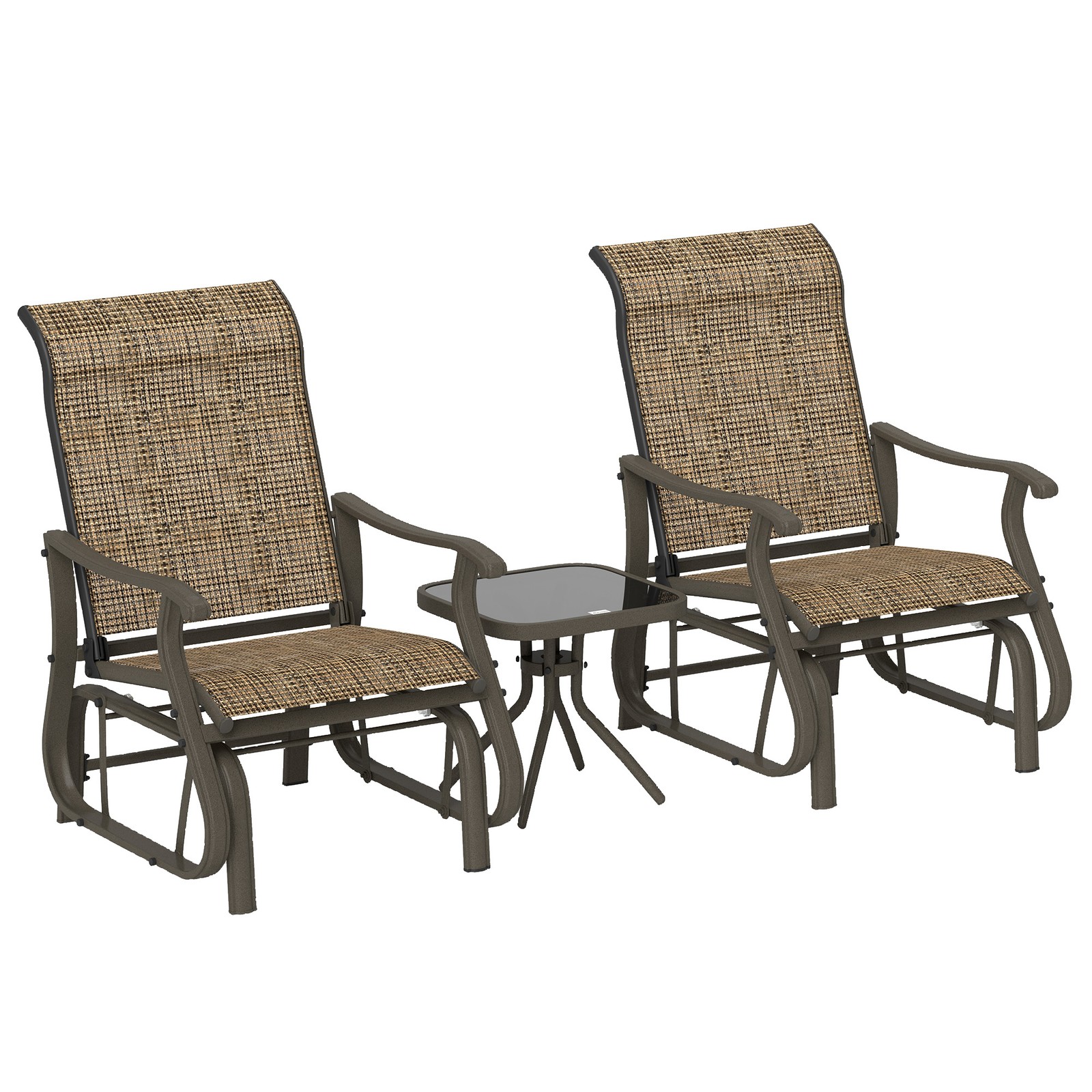 2-Person Gliding Rocking Chairs & Bistro Tea Table Garden Swing Seat Mixed Brown