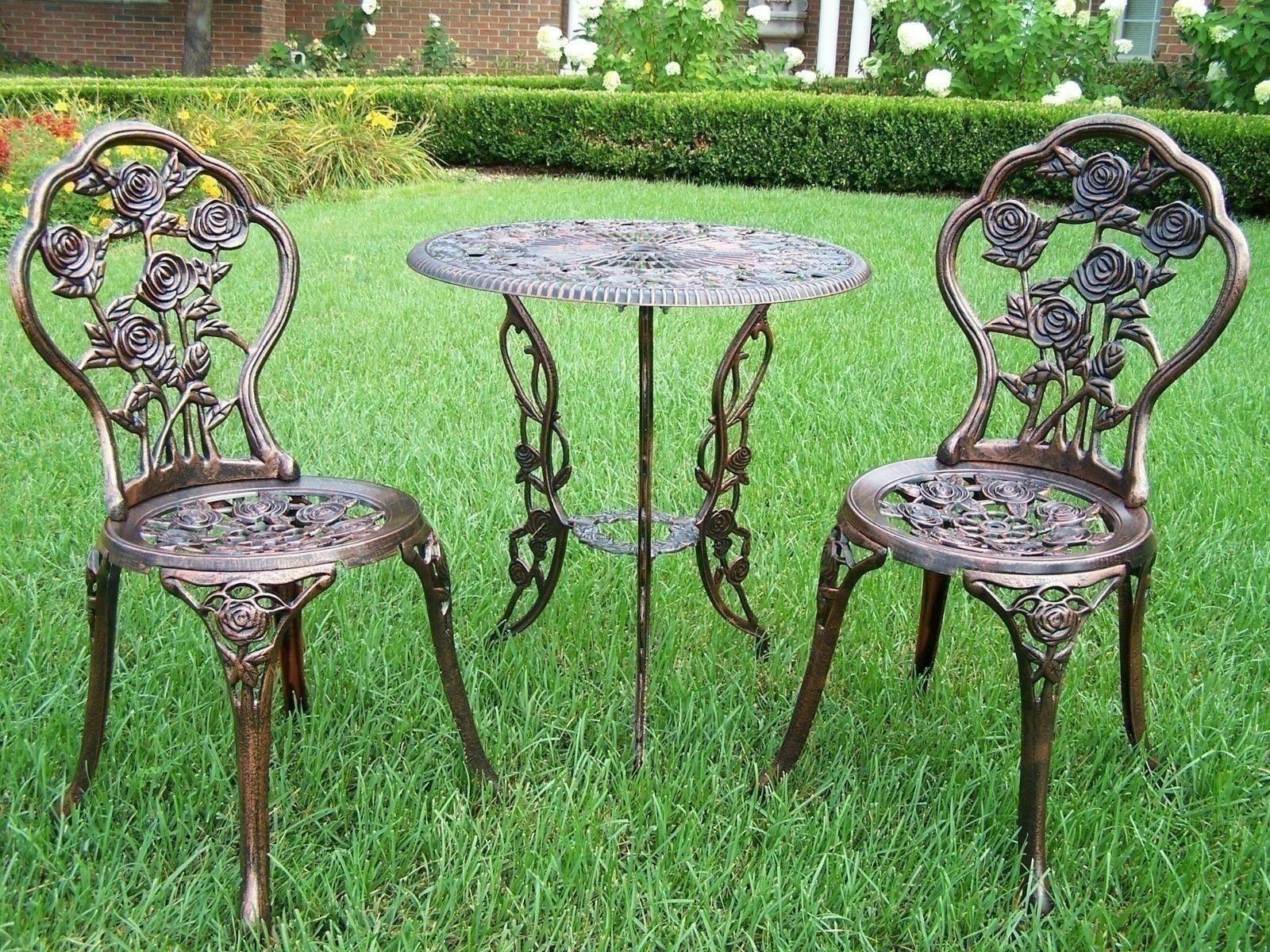Outdoor Bronze 3 pc Bistro Set Patio Furniture Cast Aluminum Table Chairs Dining