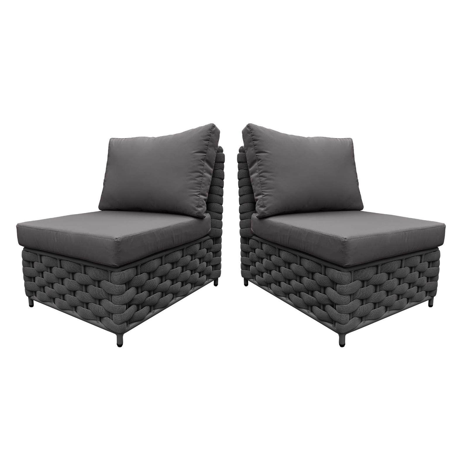 TWT Dark Gray Modular Outdoor Sofa Set 2 Armless Woven Rope Patio Sectional