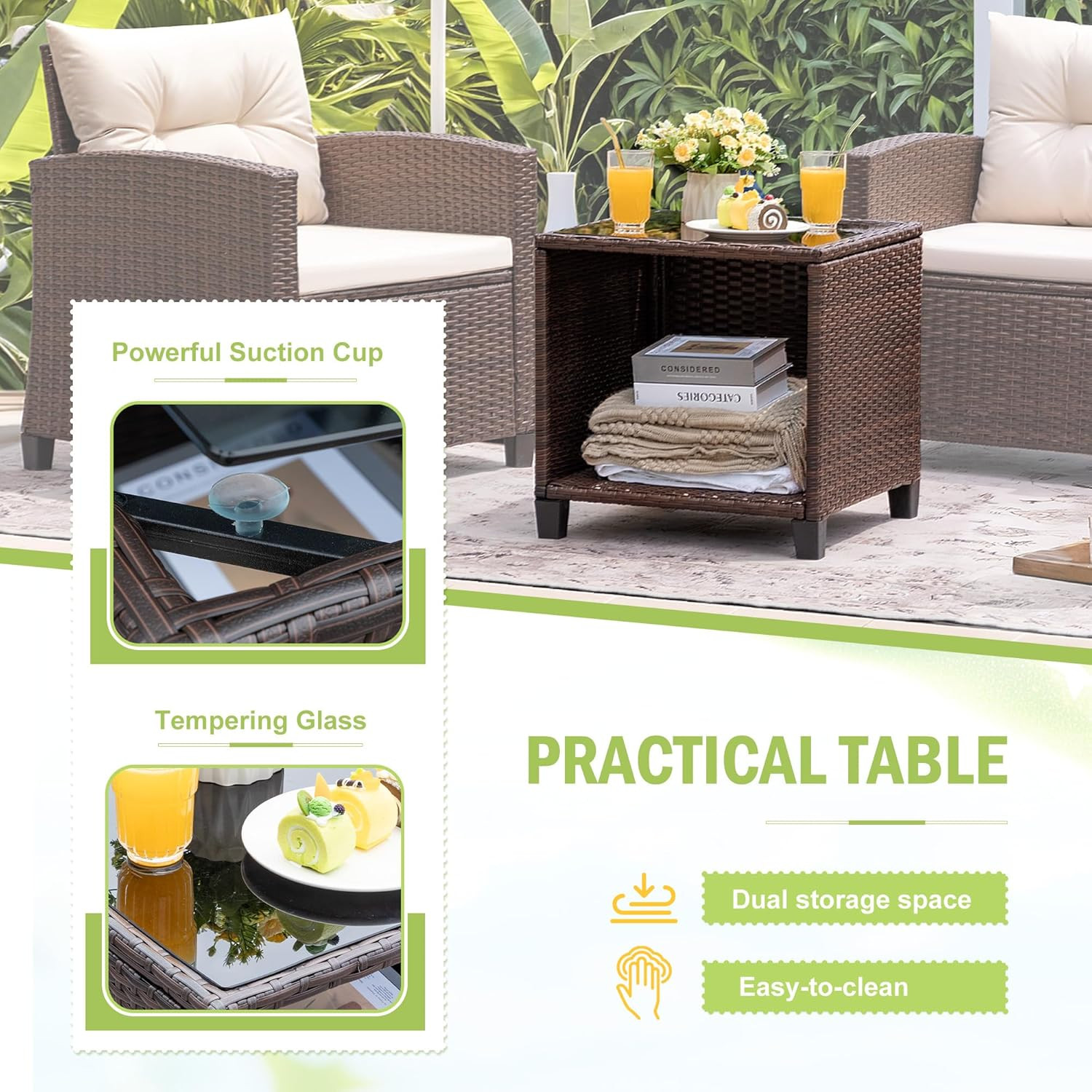 3 Pieces Patio Furniture Set, PE Rattan Wicker Patio Set with Two Outdoor Chairs