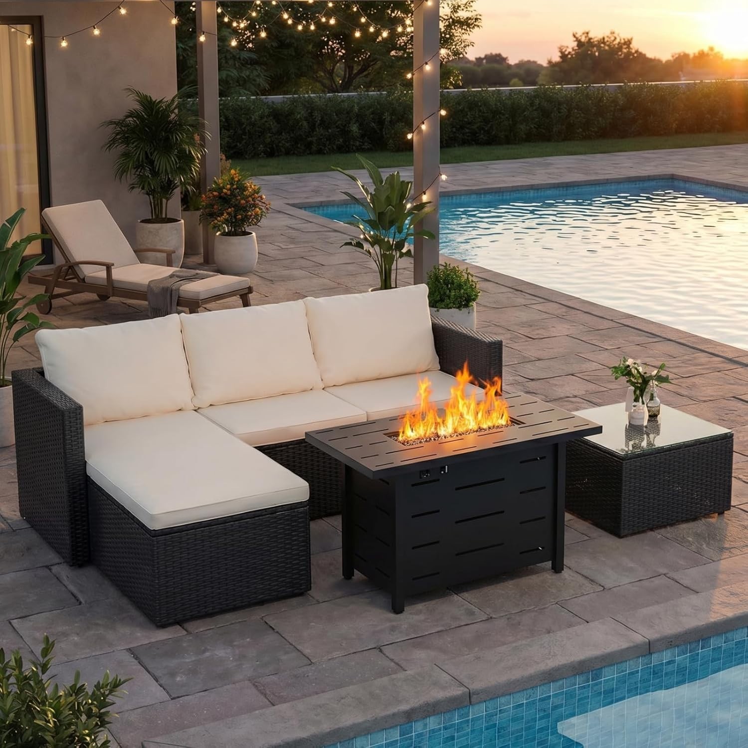 JAMFLY Patio Furniture Sets, 4-Piece Outdoor Patio Furniture with 43” Propane