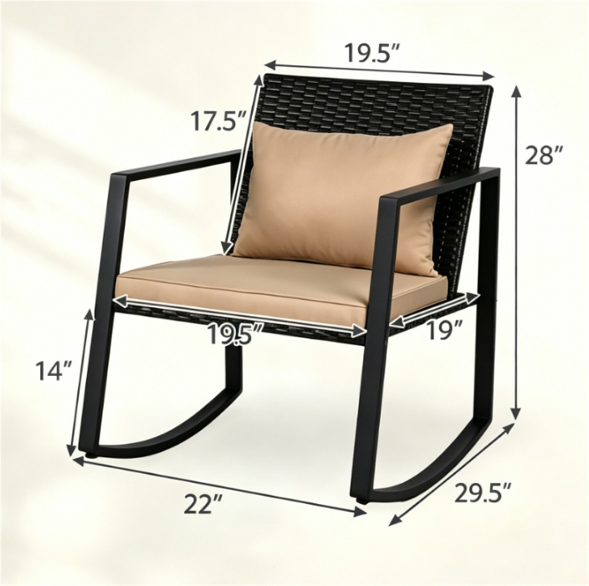 3-Piece Outdoor Wicker Rocking Chair Set Conversation Furniture with Side Table