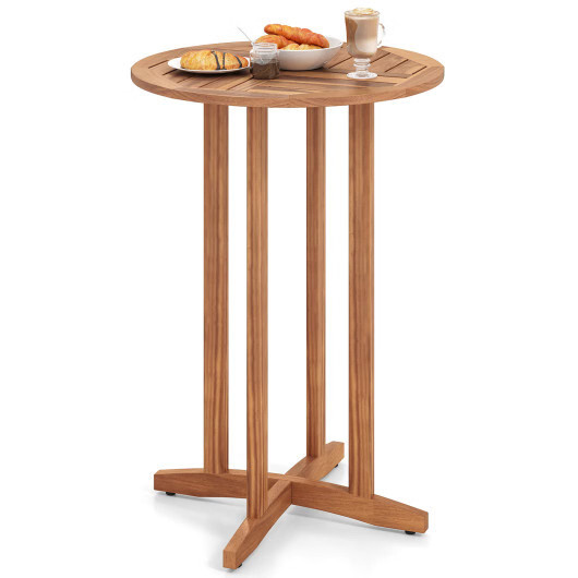 39 Inch Outdoor Acacia Wood Bar Table with Slatted Table Top – Color: Natural