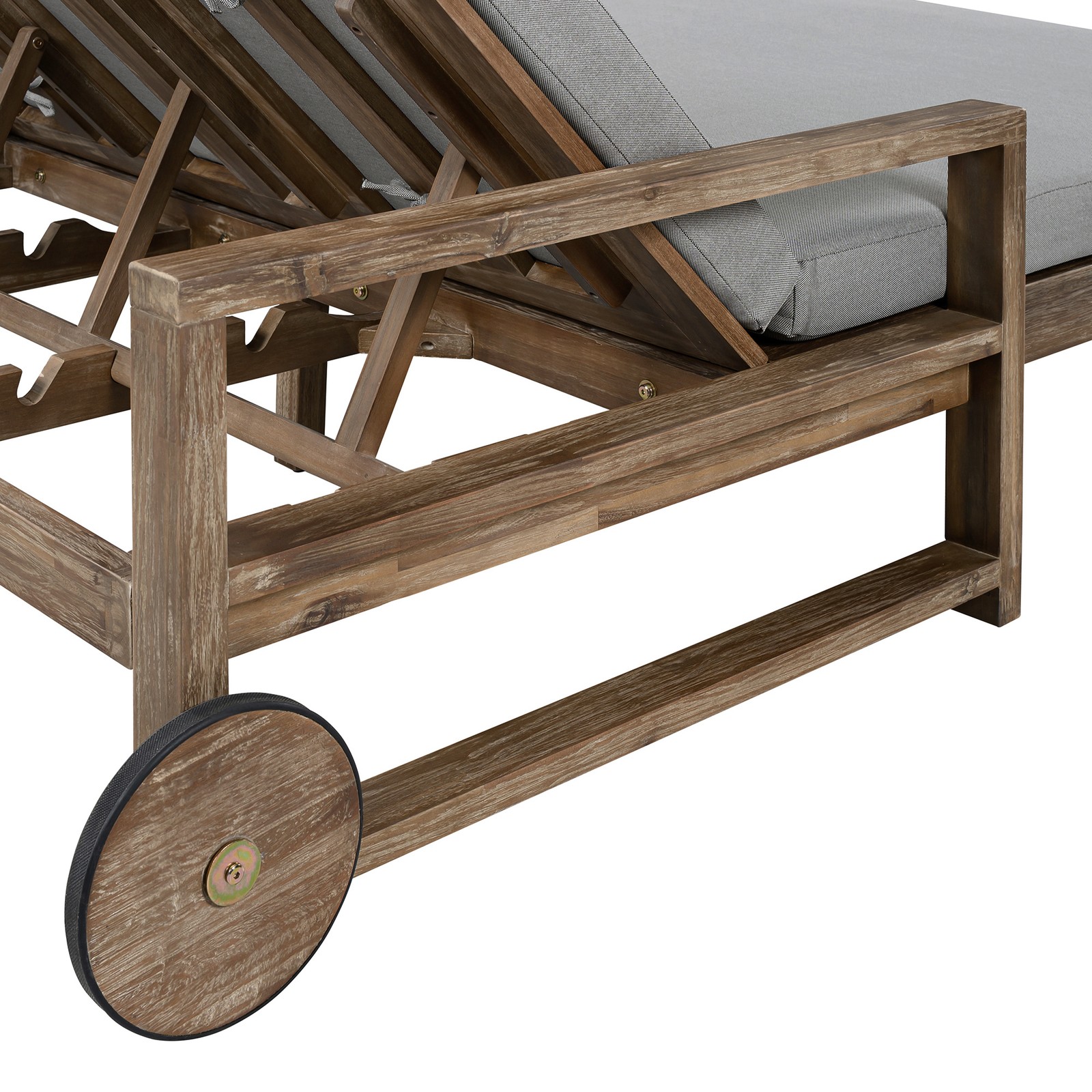 Farmhouse Wooden Outdoor Sunbed Daybed with Wheels for Poolside, Garden
