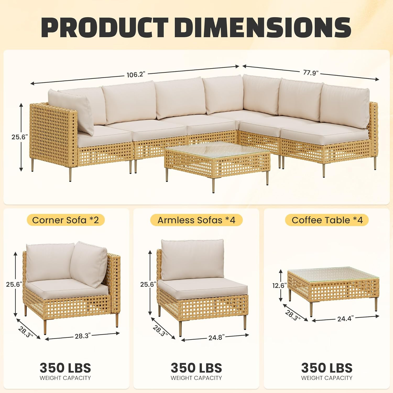 7-Piece Wicker Outdoor Patio Furniture Set, Modular Rattan Outdoor Furniture, Pa