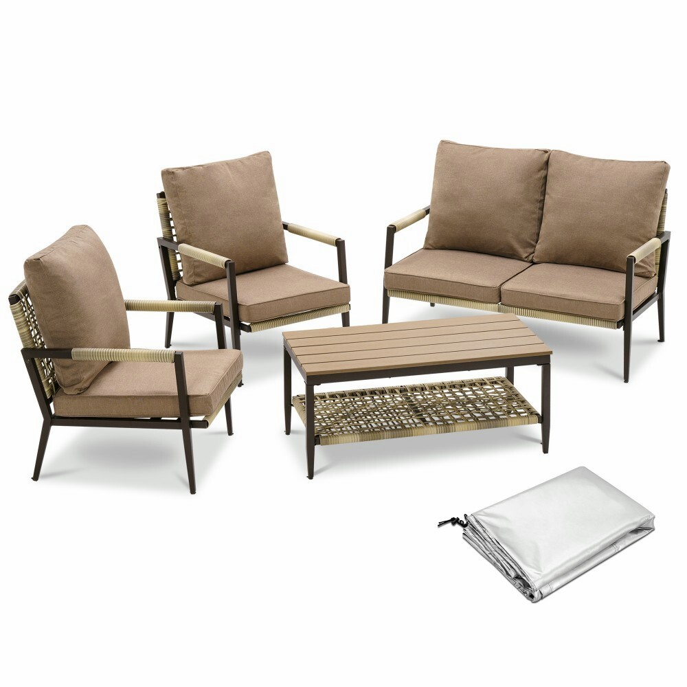 Ivinta Outdoor Rattan Conversation Sets, 4 Pieces Wicker Patio Furniture Sets