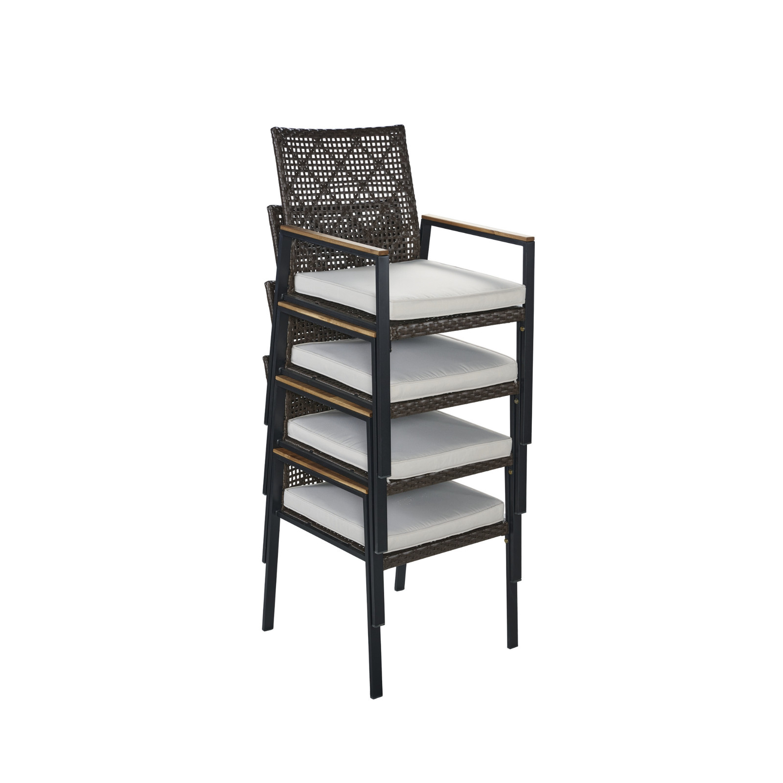 5-Piece Outdoor Patio Dining Set with Rattan & Acacia Wood