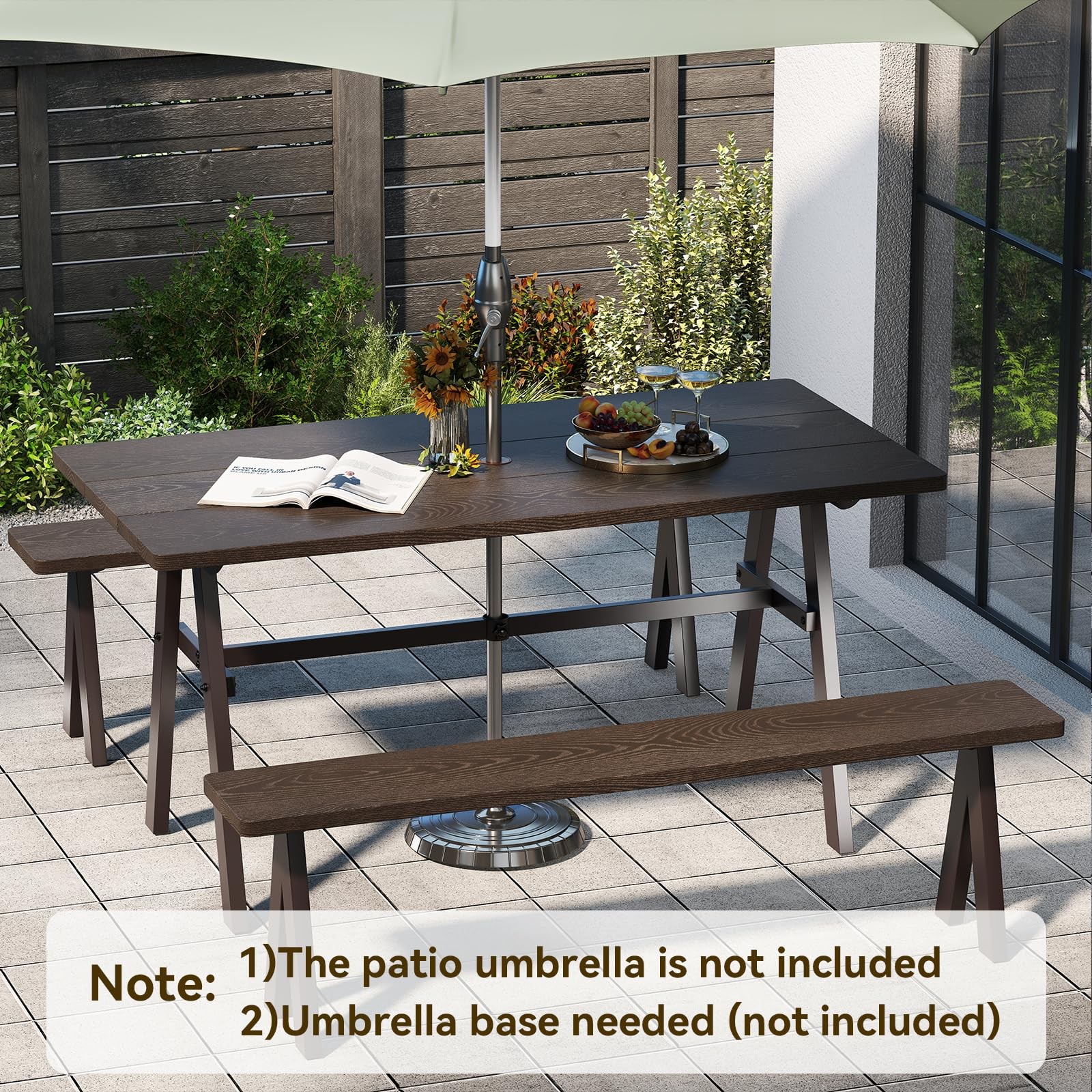 3-Pieces Outdoor Picnic Table Set for 6 People, Rustproof Patio Dining Furnit…