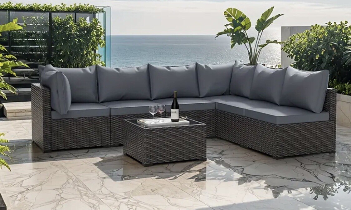 7pcs Outdoor Couch with Glass Table