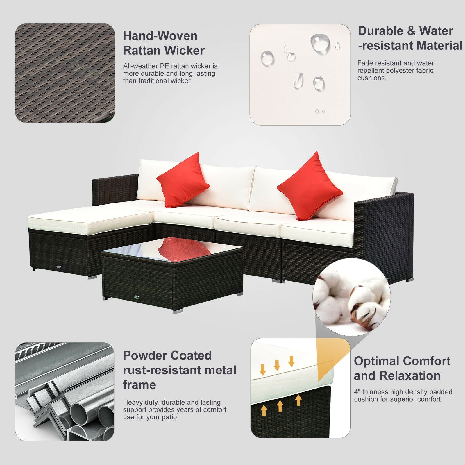 6 Piece Outdoor Patio Furniture Set Sectional Sofa Conversation Couch and Table