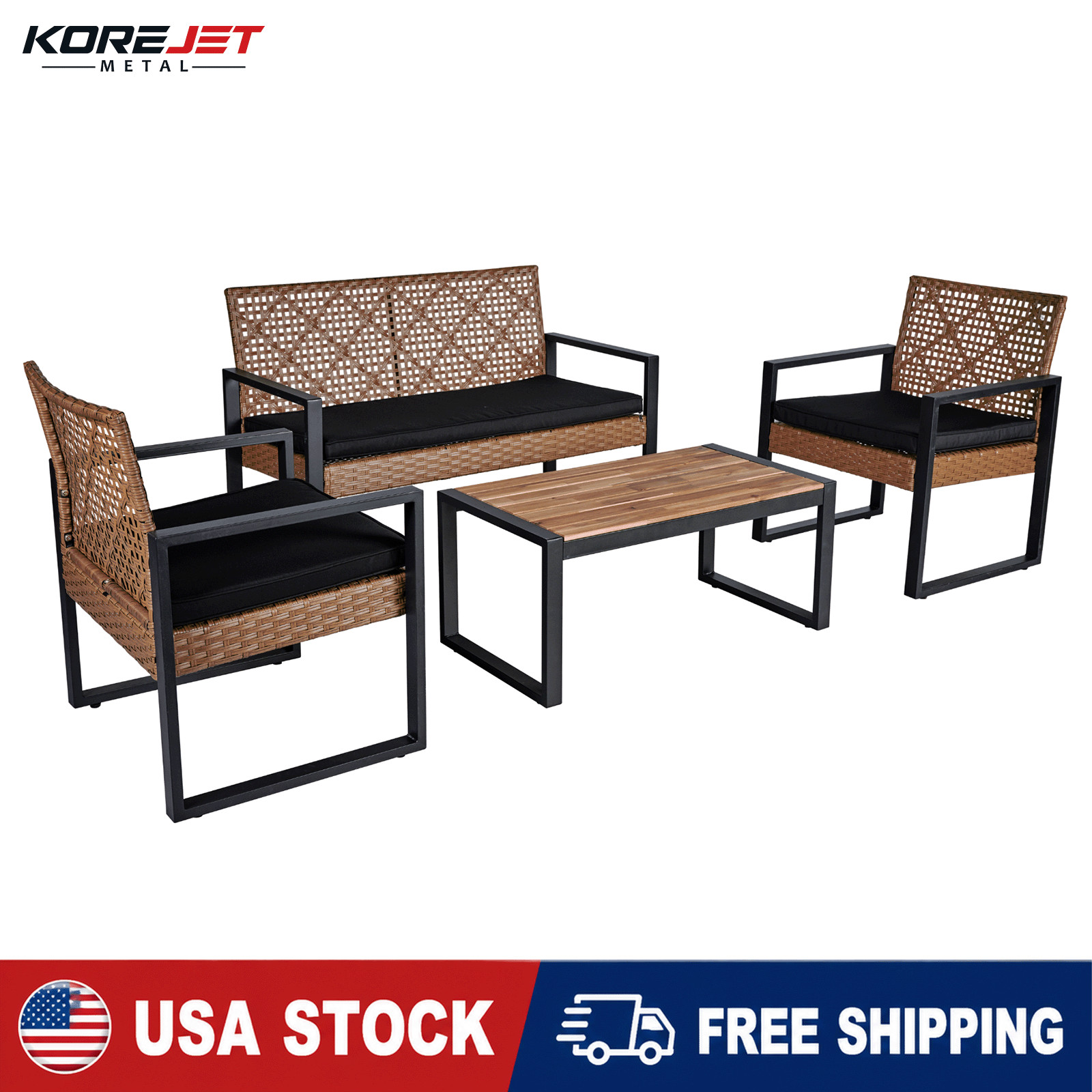 4-Piece Patio Furniture Set Outdoor Balcony Porch Garden Backyard Lawn Furniture