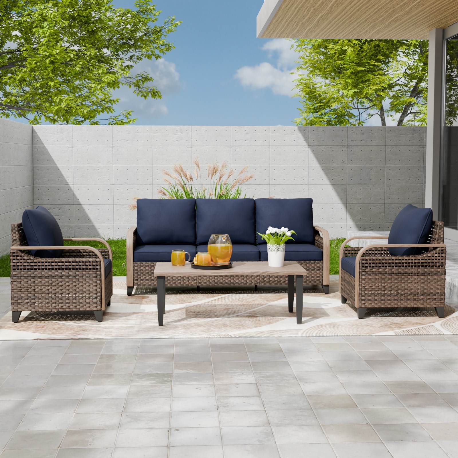 EAGLE PEAK Modern Wicker Outdoor Patio Furniture Set 4PCS Patio Conversation Set