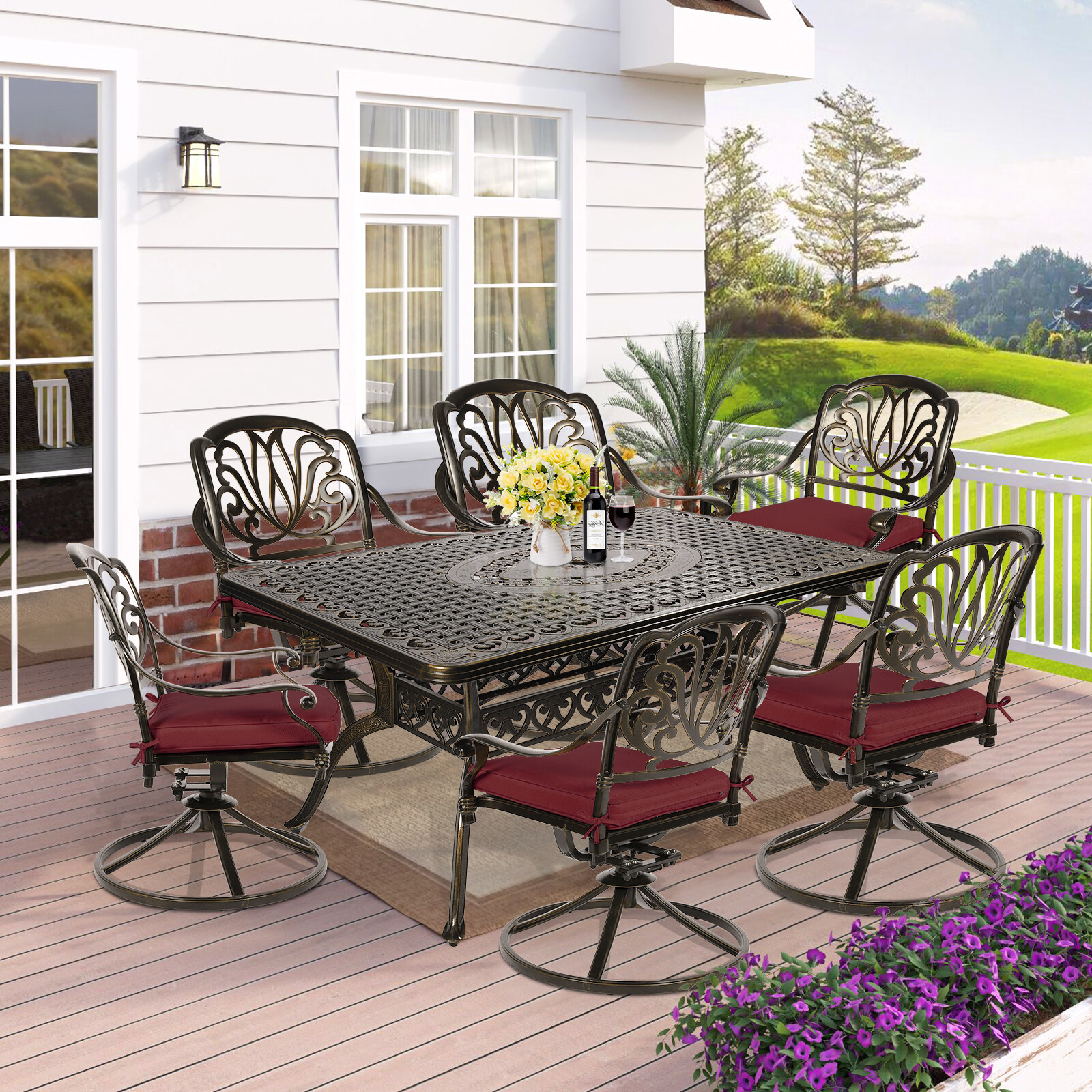 Outdoor Patio Dining Set Dining Furniture Set for 6 Patio Swivel Dining Chairs