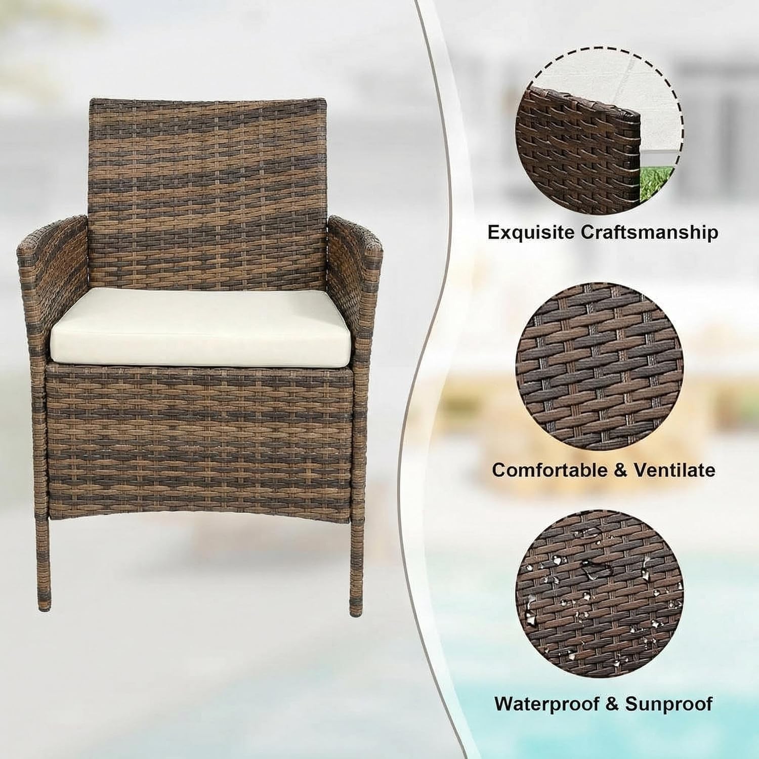 Set of 3 Outdoor Patio Furniture Set Rattan Cushioned Sofa Coffee Table Deck Set