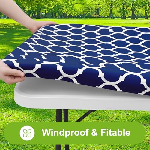 Square Picnic Table Cover, Waterproof Elastic Fitted 36″ x 36″ (Square) Navy