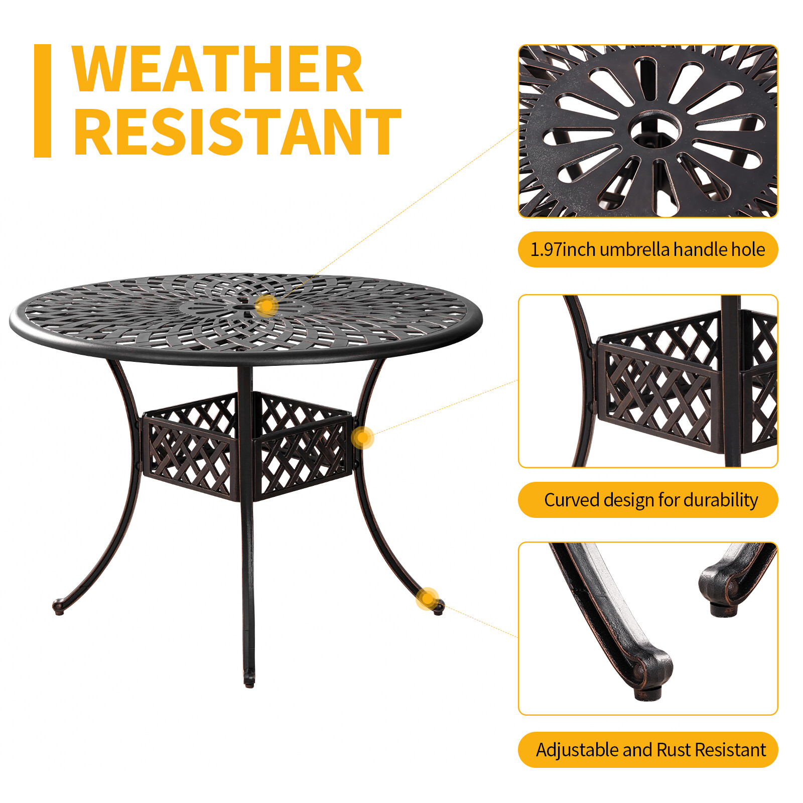 Outdoor 5 Piece Patio Dining Sets Cast Aluminum Bistro Table and Chairs Set 4