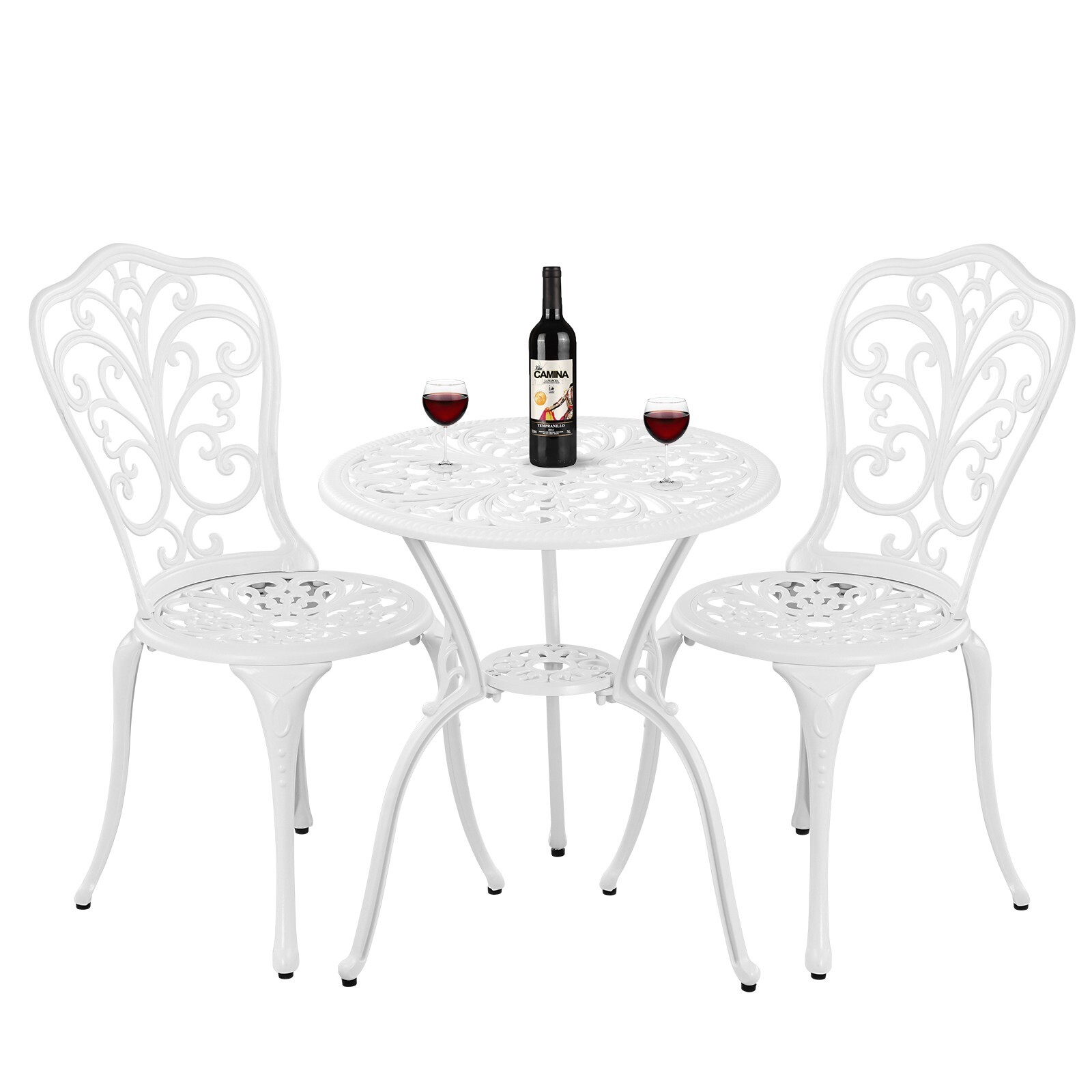 Cast Aluminum Bistro Set 3Piece Outdoor,Bistro Table and Chairs Set of 2 White