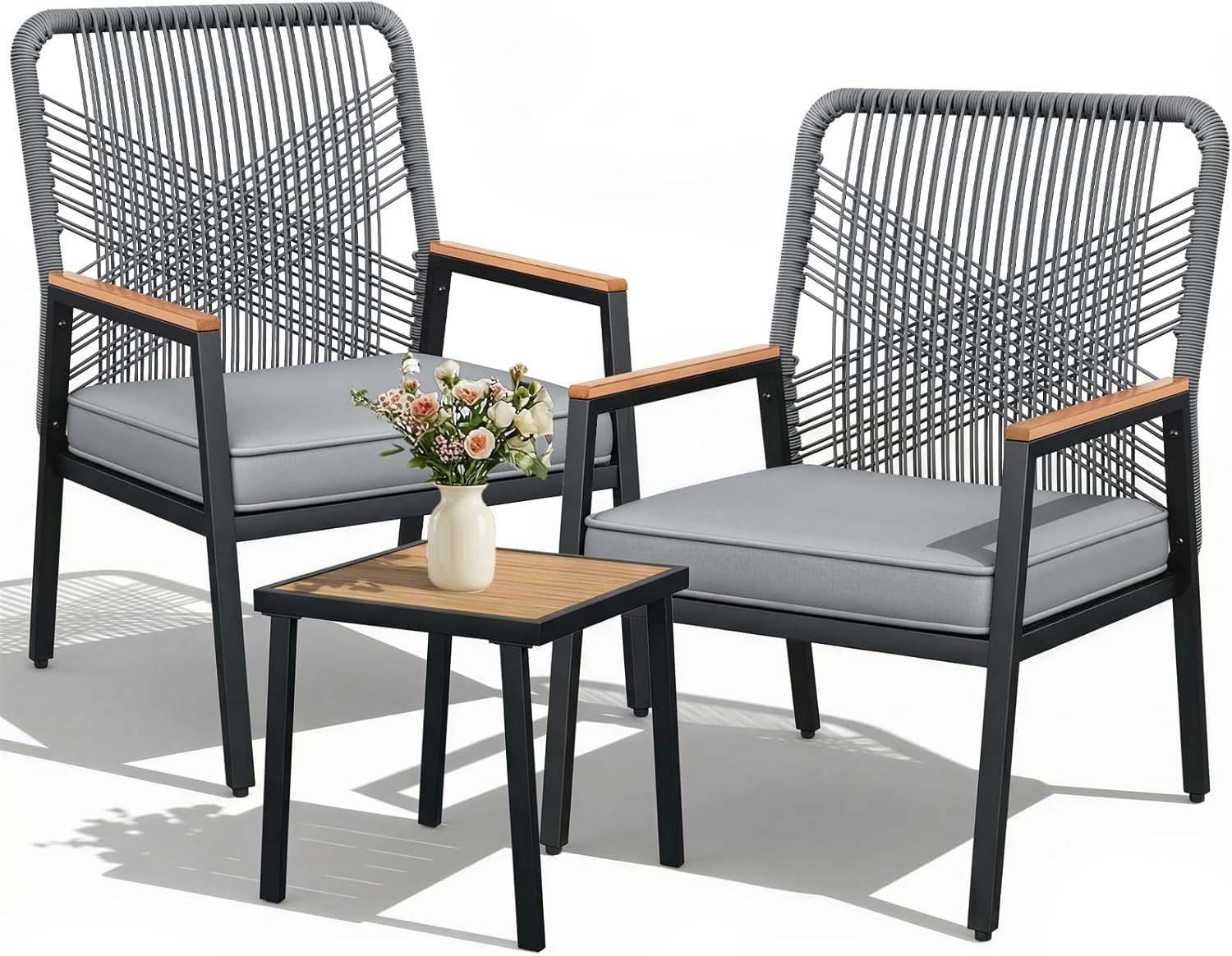 Compact 3-Piece Outdoor Rattan Chairs Set with Cushions – Perfect for Balconies