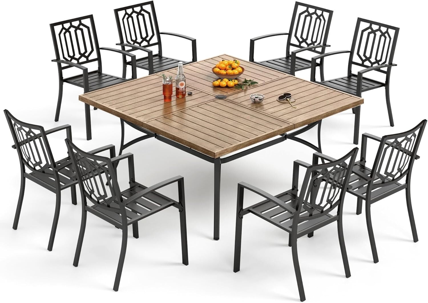 9 Pcs Outdoor Dining Set Patio Large Table Chairs Furniture Set Backyard Garden