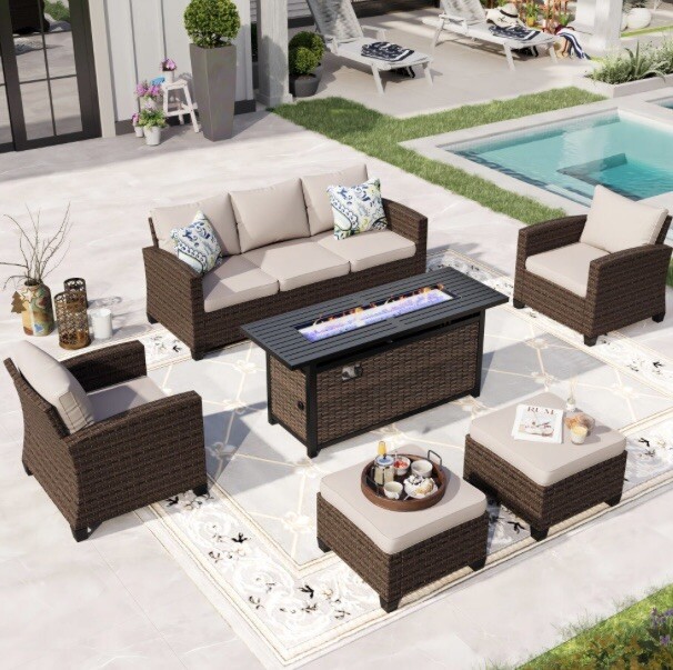 Wicker Patio Furniture Set Outdoor Conversation Set with Fire Pit