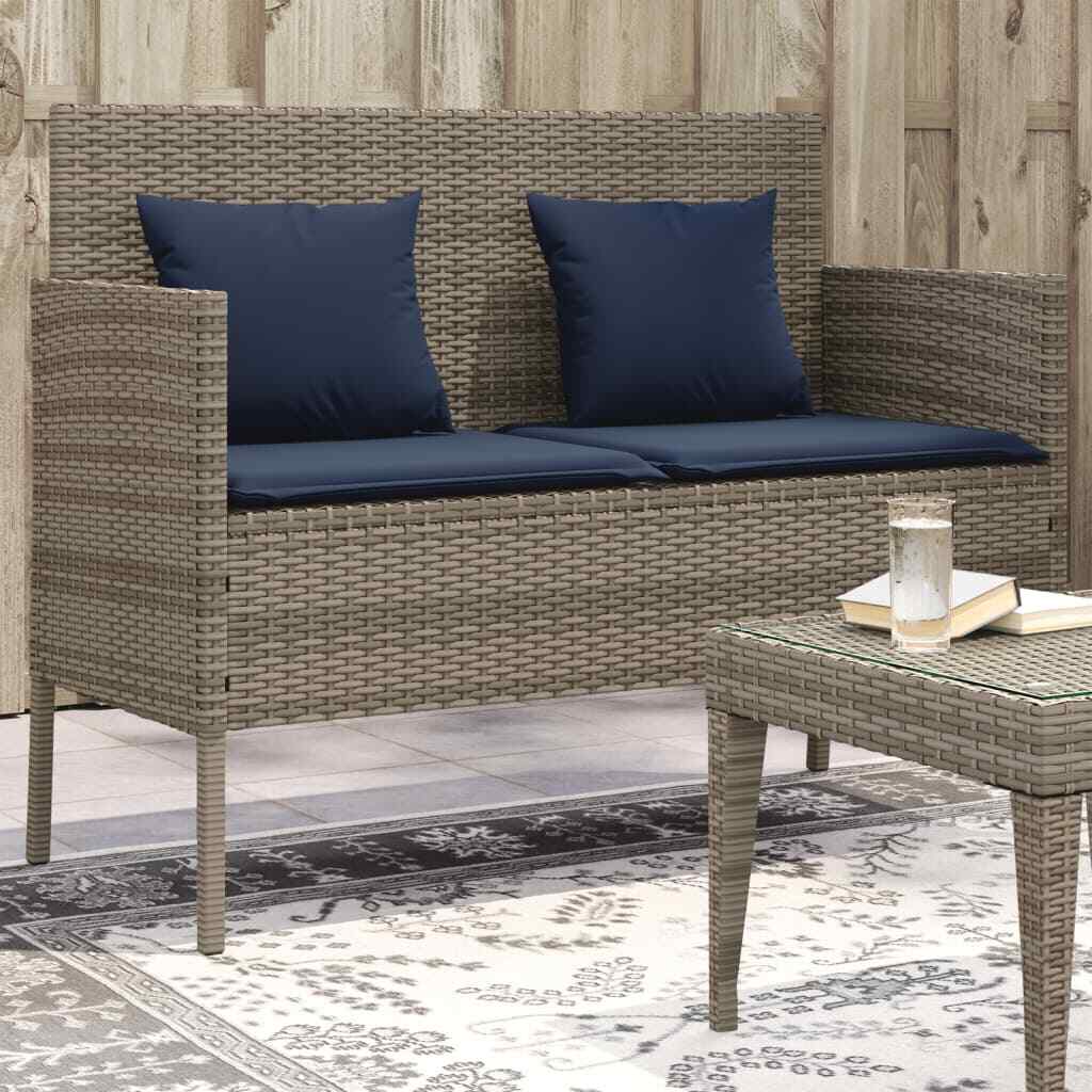 Patio Bench with Cushions Outdoor Loveseat Poly Rattan Brown/Gray/Black vidaXL