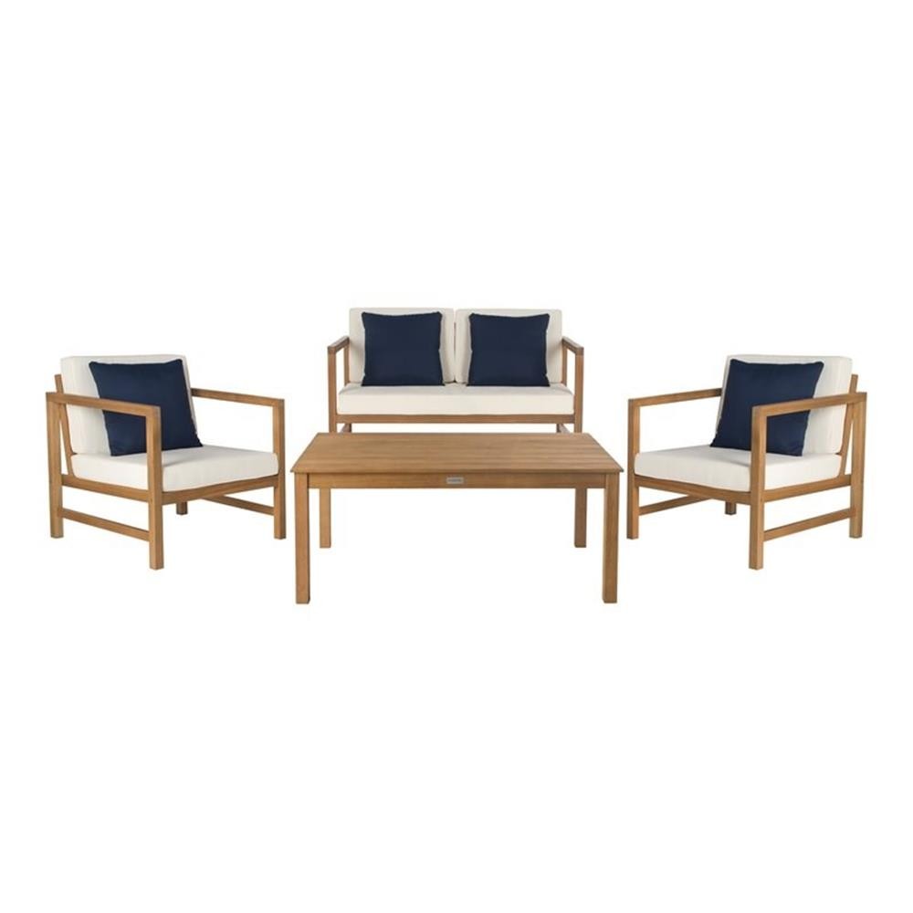 Pemberly Row 4-Piece Eucalyptus Wood Set in Teak Brown and Beige