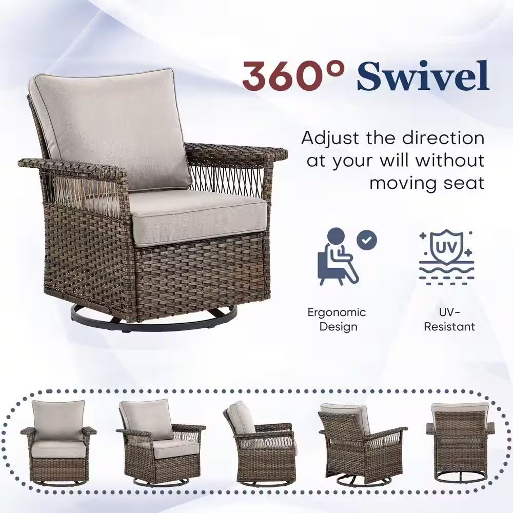 Seagull Collection Swivel Wicker Outdoor Rocking Chair Furniture with Deep Seat