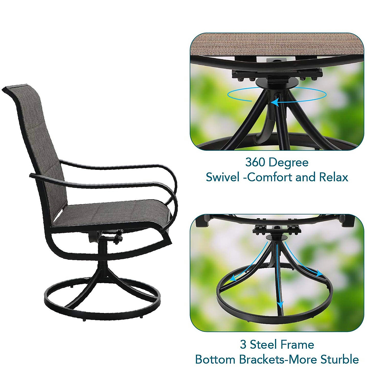 5 Piece Patio Furniture Set Swivel Chairs Set of 4 Outdoor Dining Table Metal