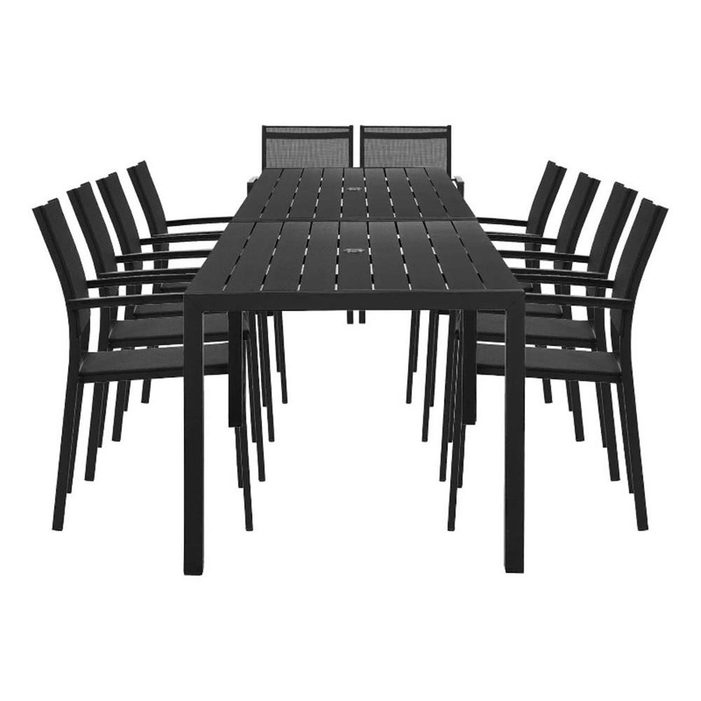 Pangea Home David 14-Piece Modern Aluminum Dining Set in Black Finish