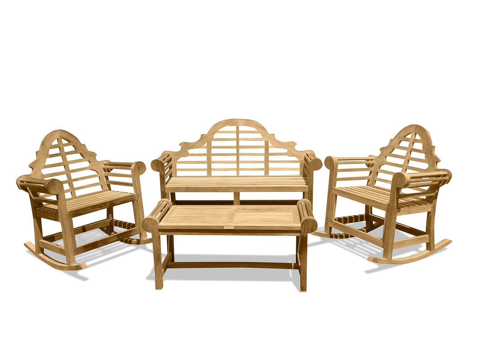 Windsor’s Genuine Grade A Teak Lutyens 3 Seater Bench, 2 Single Rockers, & Table