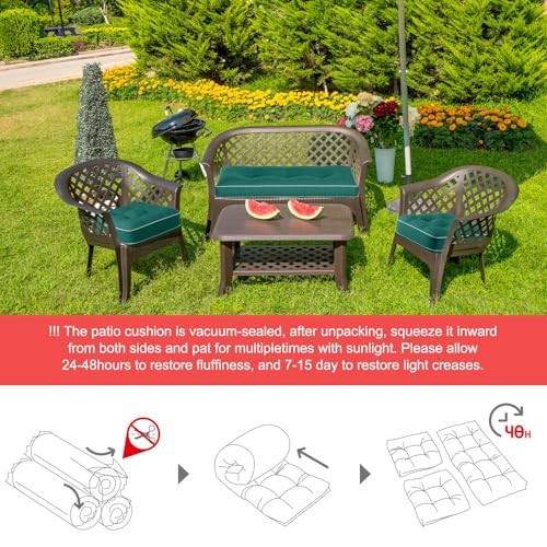 3 Pcs Outdoor Chair Cushions Set Tufted Waterproof 44 x 19 x 4 Inch Green