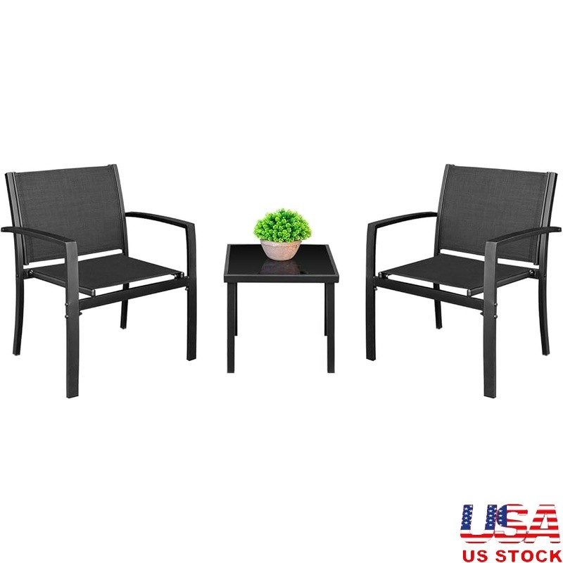Sturdy Outdoor Lounge Chair W/ Glass Table Easy Assembly Armrest Comfort New
