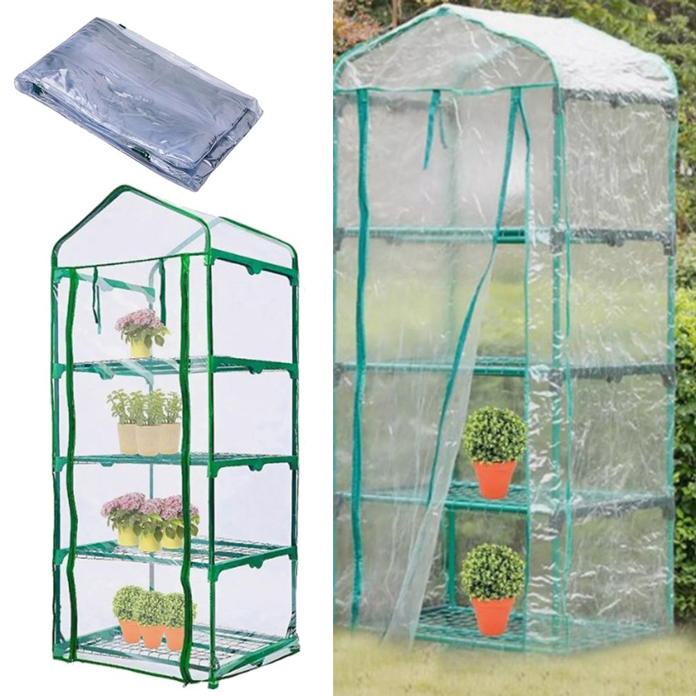 Sturdy 4Tier Greenhouse Cover with Roll Up Door Transparent PVC Material