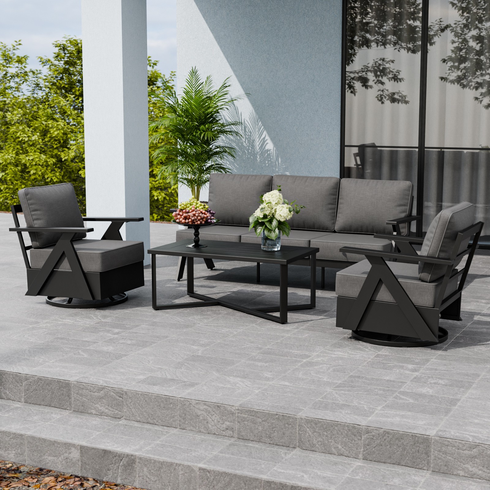 EAGLE PEAK 4 Piece Modern Outdoor Furniture Set Metal Patio Furniture Set