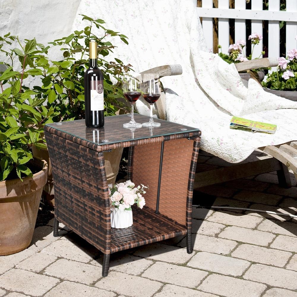 Wicker Rattan Side End Table Sofa Accent Bedside Storage Livingroom Coffee Couch