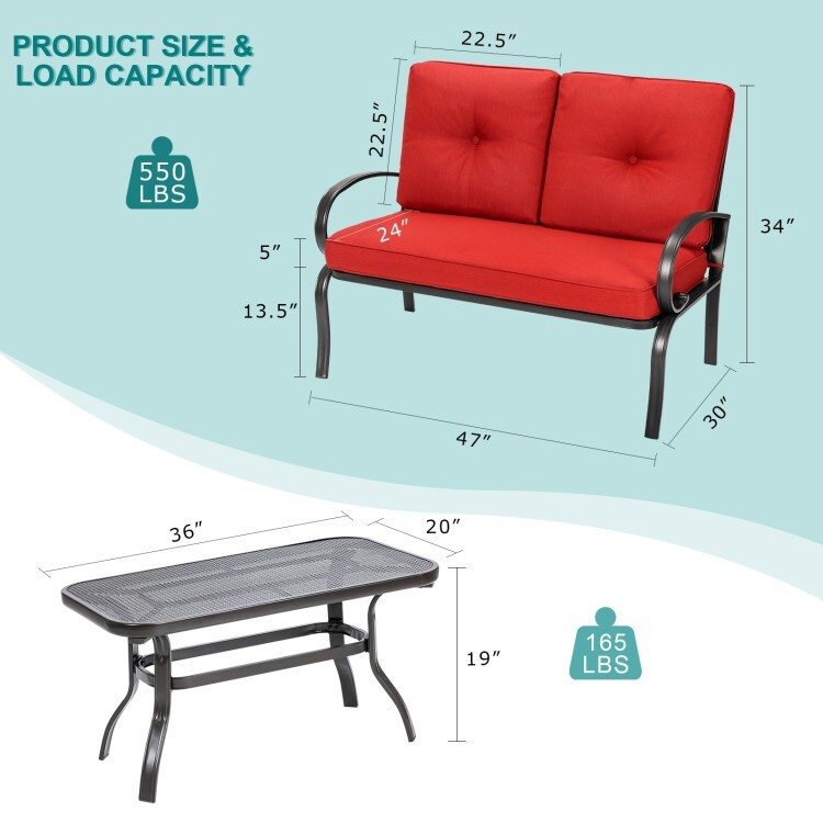 2Pcs Modern Patio Outdoor Loveseat Conversation Set Cushioned Coffee Table Seat
