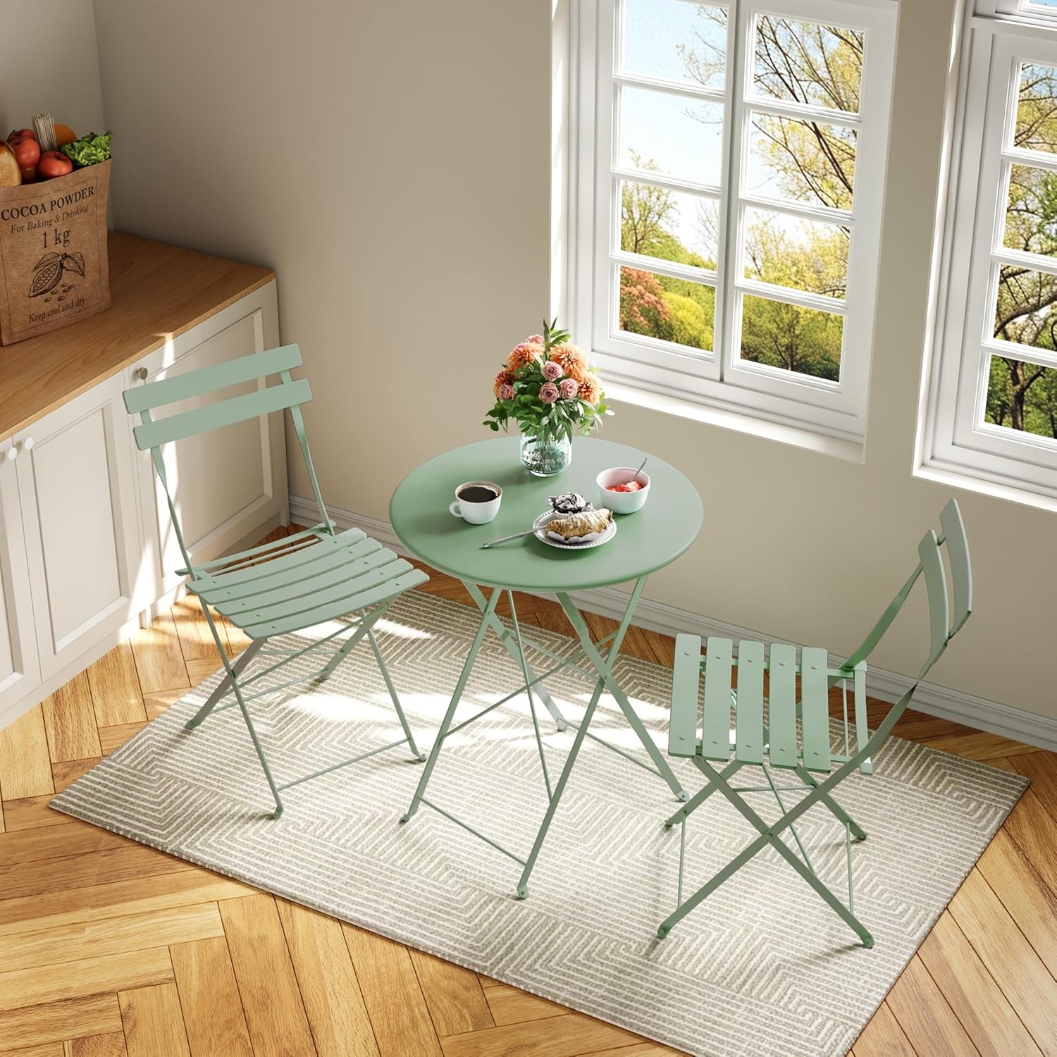 3PCS Folding Bistro Set with Round Garden Table and 2 Chairs for Patio Balcony