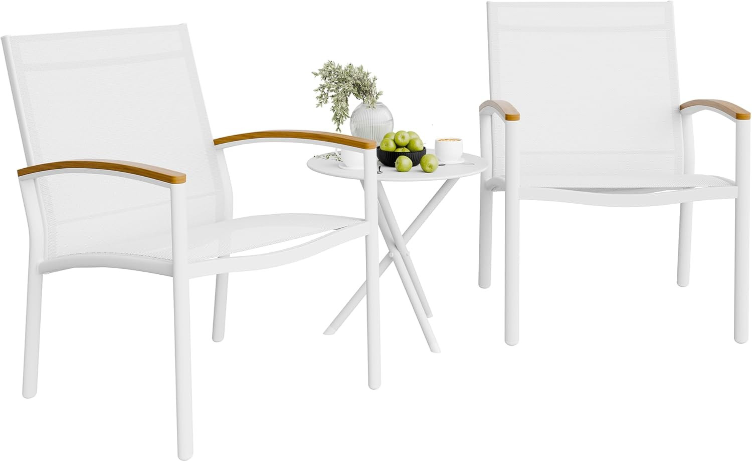 3 Pieces Patio Bistro Sets, Outdoor Textilene Fabric Conversation Bistro Set, Te