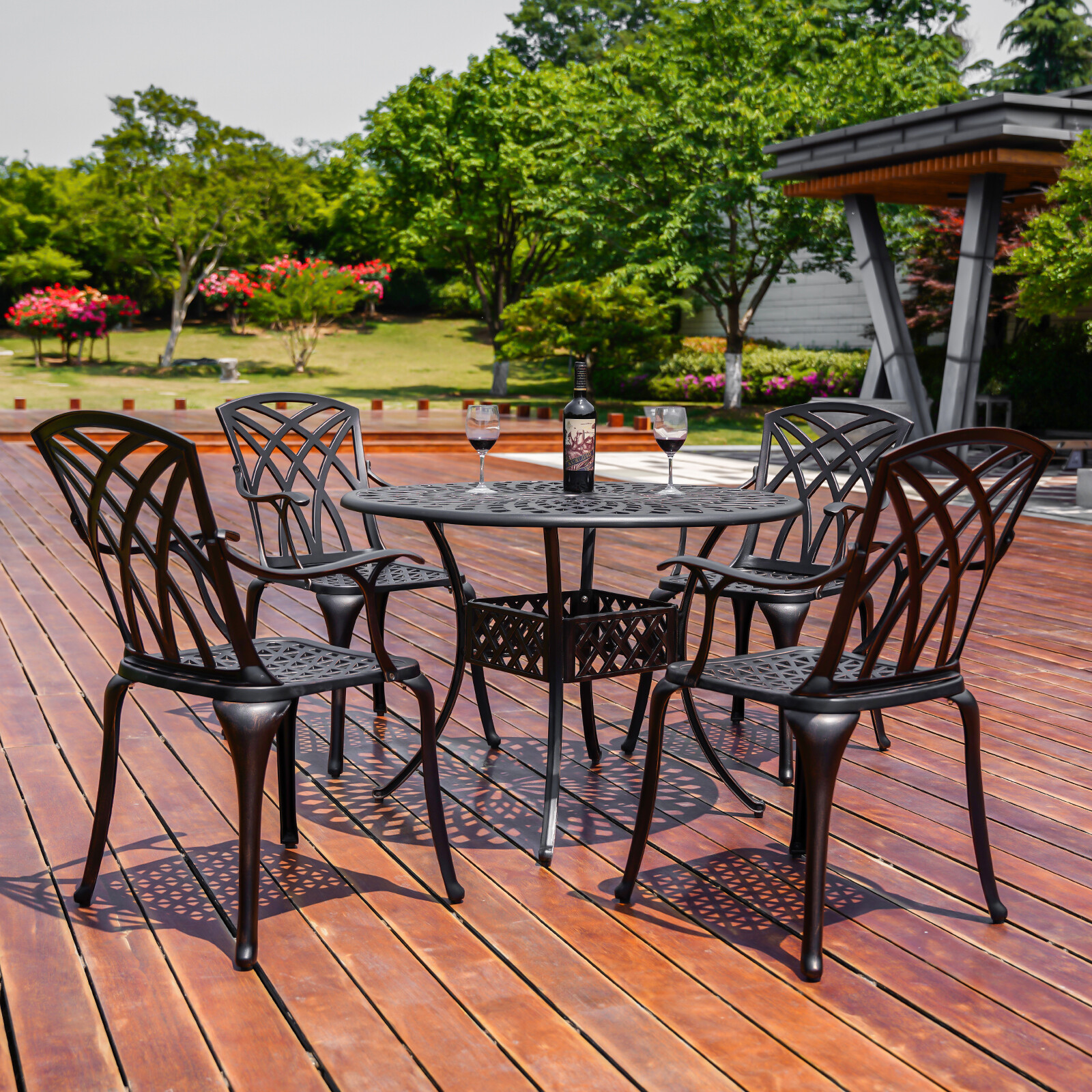 Withniture 5PCS Outdoor Dining Set,Cast Aluminum Patio DiningTable and Chair Set