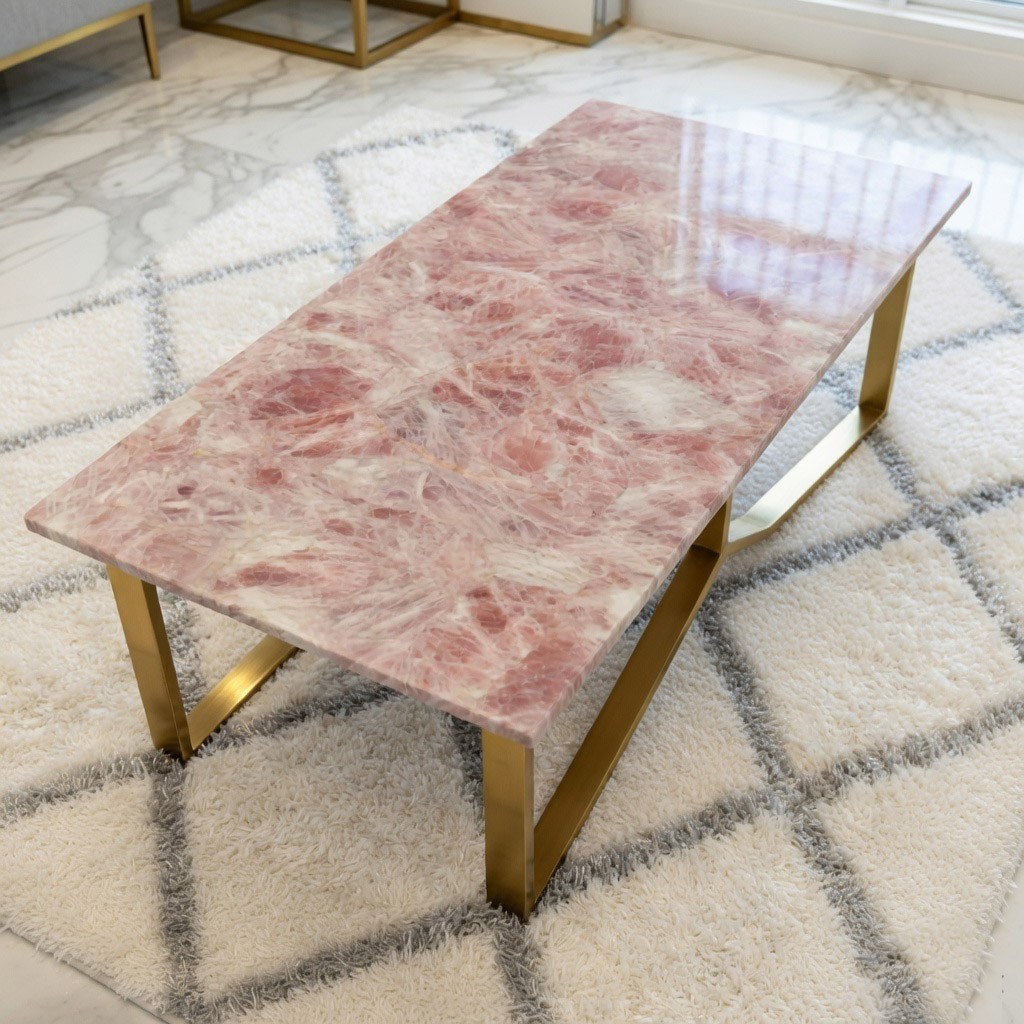 Rose Quartz Coffee Table Top | Rose Quartz Sofa Table | Rose Quartz Corner Table